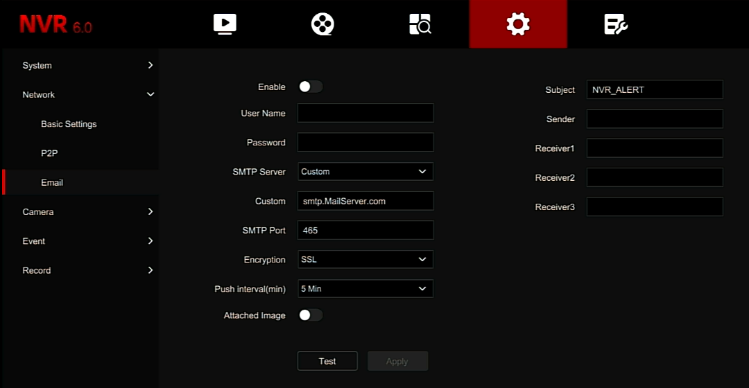 הגדרות SMTP ב-NVR